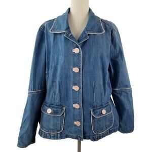 Venezia Blue Denim Vintage Jacket Pink Trim Unique Size XL 22 24